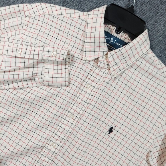 Ralph Lauren Shirt Mens Medium White Red Windowpane Check Button Down Custom Fit - Picture 1 of 11